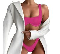 Genérico Bikinis Push-Up Mujer Bikini+Reductor+Pecho+Mujer Traje de baño de Piezas Color sólido para, Traje baño Sexy con Tira Dividida y Soporte, Bikini Sin (Hot Pink, M)