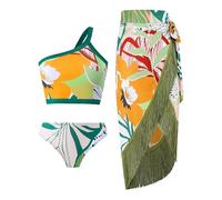 Genérico Bikinis Push-Up Mujer Bikini Sin Relleno Verano Playa Junto al mar Conservador Sombreado del Vientre Sin Espalda Sexy Tamaño Grande Impresión Retro Bikini Relleno Traje De BañO (Green, S)