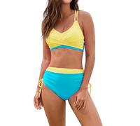 Genérico Bikinis Push-Up Mujer Bikinis+Tallas+Grandes Women with Breast Without Bracket Solid Color Splice Tie Wrap Split Bikini Bikini Sin Relleno Braga BrasileñA (Yellow, S)