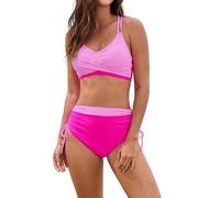 Genérico Bikinis Push-Up Mujer Bikinis+Tallas+Grandes Women with Breast Without Bracket Solid Color Splice Tie Wrap Split Bikini Bikini Sin Relleno Braga BrasileñA (Pink, XXL)