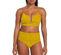 Genérico Bikinis Push-Up Mujer Red Point Bikini Mujer 2 Piece Bikini Set U Wire Cutout Swimsuit High Waisted Textured Ruched 2025 Beach Swim Bathing Suits Sin Relleno (Yellow, XL)