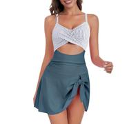 Genérico Bikinis Push-Up Mujer Vikinis para Mujeres Women One Swimdress Bathing Suit Up Swimsuit Swimwear Cutout V Neck Cute Tie Knot Skirt Bikini Sin Relleno Bikini Talle Alto Reductor (Blue, S)