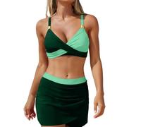 Genérico Bikinis Reductores Bañadores Mujer Talla Grande Conjunto de Bikini para Mujer,Traje de Baño Piezas,Cintura Alta,Cuello En V,Tirantes Ajustables En La Bañador (Blackish Green,L)