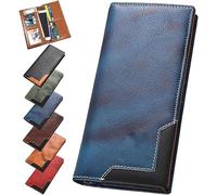 Genérico Billetera Vintage de la tasa de Vaca, Las billeteras de Tarjetas largas de Cuero para Hombres, Bloqueo RFID RFID Carteras para Hombres Regalo, elegía upliftjoys Vaca Vintage Billet,Blue