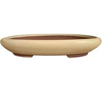 Genérico BIOMATA Maceta Bonsai Ceramica para Kifu/Shohin 16,5x13,2x3,7 cm | Tiesto Ovalado | Maceta para Bonsai Resistente a Cualquier Clima | Tiesto Ceramica con Drenaje (Crema)