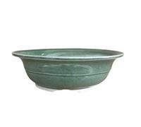 Genérico BIOMATA Maceta Bonsai Ceramica Redonda 19,5x19,5x6,2 cm | Macetero Bonsai Hecho en la UE | Tiesto con 3 Agujeros de Drenaje | Gres Blanco Esmaltado en Verde | Árbol no Incluido