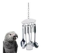 Genérico Bird Parrot Toy, Stainless Steel Spoon Ring Bell, Beak Conditioning Chewing Toys with Hanging Chain for Parrots, Conures, Macaws, Cockatoos, Lovebirds, Cage, Aviary