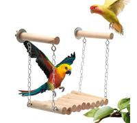 Genérico Bird Perch Stand - Natural Wood Play Frame, Swing Rings Ladder, Parrot Climbing Toy, Cage Activity Accessory, Small Bird Entertainment Set | Perch for Parakeets, Cockatiels, Finches