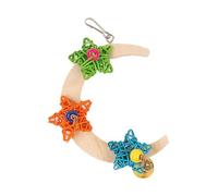 Genérico Bird Perch Stand, Wooden Crescent Shape, Chewable Bell with Star Decor, Cage Accessory with Fun Detail, Pet Supplies, Interactive Toy Option for Parakeet Lovebird Canary Macaw Grey Cockatoo