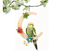 Genérico Bird Perches,with Bell Star Decor Wooden Crescent Shape Parrot Hammock | Bird Toys for Parakeets - Conure Cockatiel Lovebird Canary Macaw African Grey Cockatoo