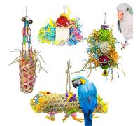 Genérico Bird Shredding Toys, 4 Pieces Colorful Parakeet Foraging Set, Chew and Climb Toys with Hangers, Parrot Cage Accessories, Ideal for Lovebirds, Daily Training, Holiday Enrichment