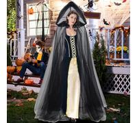 Genérico Black Cape Women - Sheer Long Tulle Cape - Women's Costume Robes for Wedding Holiday Stage Performance Photo Vampire Bonfire Party Goth Autumn Halloween Bridal Renaissance