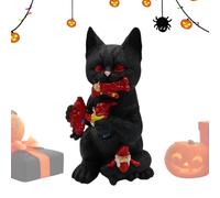 Genérico Black Cat Figurine Holiday Decor Sculpture Desk - Cat Eating Dwarf Figurine | Fine Ornament Perfect for Home Collectors, Enthusiasts Display, 4.53x4.53x8.27in 700g