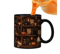 Genérico Black Cat Mug, Gothic Halloween Heat Insulation Drinkware | Ghost Black Cat Bookshelf Mug for Tea Milk Water Juice Home Party Dorm Cafe Apartment Book Lovers