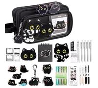 Genérico Black Cat Pencil Case Set - Cat School Supplies Organizer Pouch | Kids Student Stationery Storage Bag for Pens Pencils Erasers Classroom Study and Daily School Use