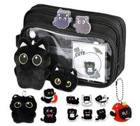 Genérico Black Cat Stationery Set, Cute Pen Holder Pouch, Desk Organizer with Cats Design, Stationery Organizer, Multi-Purpose Pencil Case with Zipper Closure, Cat Set for Students and Home