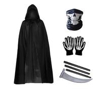 Genérico Black Cloak, Hooded Vampire Cape, Adjustable Fit Design and Includes Matching Gloves, Full Length Costume Robe for Halloween Cosplay Wizard Dress Up Men Women Adults