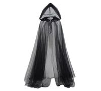 Genérico Black Cloak with Hood, Long Sheer Witch Cape, Flowing Lightweight Fabric, Elegant Long Design, Adjustable Neck Tie, Costume Robe for Cosplay Festival Gothic Wedding Halloween Performance