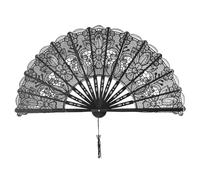 Generico Black Lace Fan, Folding Handheld Party Fan with Elegant Design for Halloween Costume, 19.69x10.63inches, Wedding Decoration, Dance Prop Function, Vintage Accessory, Stage Performance