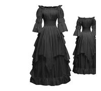 Genérico Black Renaissance Dress - Elastic Renaissance Victorian Dress With Puff Sleeves | Medieval Vintage Clothing Supplies With Ruffled And Removable Belt For Girls, Women, Females