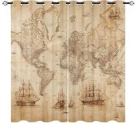 Genérico Blackout Cortinas Salon Opacas 2 Piezas 140An x 245Al cm, Cartas NáUticas Antiguas Cortinas Dormitorio con Ojales Anti Luz Cortina Estilo Retro Termica Aislantes para Dormitorio Ventanas