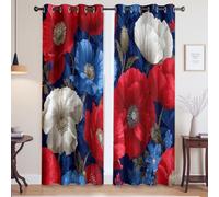 Genérico Blackout Habitacion Frio y Calor Cortinas Salon Dormitorio Cortinas Rojo Azul Flores Pinturas al óleo Arte 140 x 260cm Apto para Todas Las Estaciones
