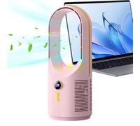 Genérico Bladeless Desk Fan, 5-Speed Quiet Air Circulator with Night Light, 1800mAh Rechargeable Fan for Offices, Camping, Travel, Bedroom, RV, Car and Outdoor Use, 4.92x4.92x12.6 inches
