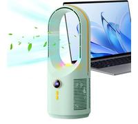 Genérico Bladeless Desk Fan, 5-Speed Quiet Air Circulator with Night Light, 1800mAh Rechargeable Fan for Offices, Camping, Travel, Bedroom, RV, Car and Outdoor Use, 4.92x4.92x12.6 inches
