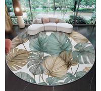 Genérico Blanca Alfombra Redonda 120 cm Antideslizante Lavable Lavadora Redondo Tapetes Fino Tropical Planta Hoja De Palma Pelo Corto Alfombras para Sala Comedor Habitacion Exterior Terraza