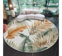 Genérico Blanca Alfombra Redonda 180 cm Antideslizante Lavable Lavadora Redondo Tapetes Lujo Botánico Fino Hoja De Palma Pelo Corto Alfombras para Sala Comedor Habitacion Exterior Terraza