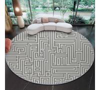 Genérico Blanca Grisáceo Alfombra Redonda 100 cm Antideslizante Lavable Lavadora Redondo Tapetes Elegante Único Líneas Laberinto Pelo Corto Alfombras para Sala Comedor Habitacion Exterior Terraza