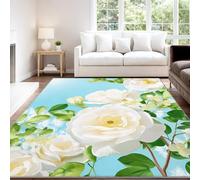 Genérico Blanco Amarillo Alfombras para Dormitorio Solárium Lavables 140 x 200 cm, Alfombra de Interior de Pelo Corto Natural Luminoso Estético Realista Luminoso Cielo Azul Flores Alfombras