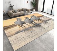 Genérico Blanco Caballo Alfombra Salon Grande Lavable en Lavadora, Atardecer Alfombra Pelo Corto Imitación Cachemira Abstracta Antideslizante para Dormitorio 120x180 cm D-585