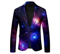 Genérico Blazer de Hombre Americana Slim Fit - Traje Informal Ajustado de Moda británica con Estampado Digital Estrellas y un botón