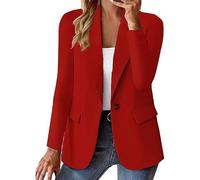 Generico Blazer de mujer de gran tamaño Curvy Temperamento Chaqueta Blazer Mujer Invierno Corta Tailleur Chaqueta Classic Chaqueta Blazer Oversized Outwear Abierto Delante Cuello Ligero Top, rojo, S