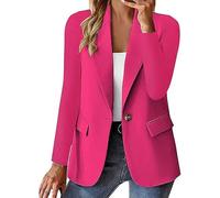 Generico Blazer de mujer de gran tamaño Curvy Temperamento Chaqueta Blazer Mujer Invierno Corta Tailleur Chaqueta Classic Chaqueta Blazer Oversized Outwear Abierto Delante Cuello Ligero Top, Rosa