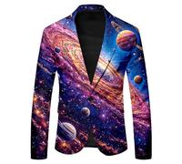 Genérico Blazer Hombre Carnaval Americana Casual - Traje Informal Ajustado de Moda británica con Estampado Digital Estrellas y un botón para Hombre