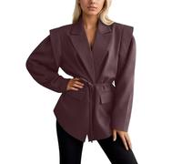 Genérico Blazer Mujer Entallado con Cinturón, Americana con Hombreras y Solapa, Chaqueta de Traje Elegante para Oficina, Negocios y Reuniones