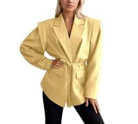 Genérico Blazer Mujer Entallado con Cinturón, Americana con Hombreras y Solapa, Chaqueta de Traje Elegante para Oficina, Negocios y Reuniones