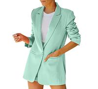 Genérico Blazer mujeres abierto frente moda manga larga trabajo negocios traje casual chaquetas ligero cuello con muescas cardigan, menta verde., L