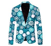 Genérico Blazer Navideño - Chaqueta De Navidad Hombres Navidad de Nieve Santa Impreso Bolsillo Solapa Botón Traje Chaqueta Traje (Navy L)