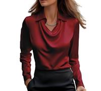 Genérico Blouses for Women Dressy Casual, Cowl Neck Long Sleeve Satin Silk Blouse, Elegant School Office Work 2025 Fall Outfits (Red,XL)