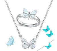 Genérico Blue Luminous Butterfly Collection Set, Adjustable Glowing Necklace & Bracelet, Dainty Butterfly Pendant, for Daily Wear/Evening Events/Anniversary (B)