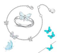 Genérico Blue Luminous Butterfly Collection Set, Adjustable Glowing Necklace & Bracelet, Dainty Butterfly Pendant, for Daily Wear/Evening Events/Anniversary (E)