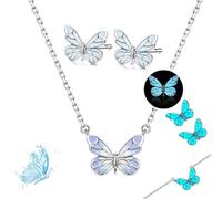 Genérico Blue Luminous Butterfly Collection Set, Adjustable Glowing Necklace & Bracelet, Dainty Butterfly Pendant, for Daily Wear/Evening Events/Anniversary (H)
