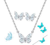 Genérico Blue Luminous Butterfly Collection Set, Adjustable Glowing Necklace & Bracelet, Dainty Butterfly Pendant, for Daily Wear/Evening Events/Anniversary (C)