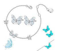 Genérico Blue Luminous Butterfly Collection Set, Adjustable Glowing Necklace & Bracelet, Dainty Butterfly Pendant, for Daily Wear/Evening Events/Anniversary (D)