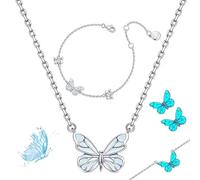 Genérico Blue Luminous Butterfly Collection Set, Adjustable Glowing Necklace & Bracelet, Dainty Butterfly Pendant, for Daily Wear/Evening Events/Anniversary (A)