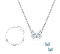 Genérico Blue Luminous Butterfly Necklace, Luminous Butterfly Collection Necklaces Bracelet, Silver Butterflys Pendant Necklaces for Women for Lover Friend (Necklace+Bracelet)