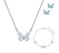 Genérico Blue Luminous Butterfly Necklace, Silver Butterfly Bracelet Ring for Women, Adjustable Luminous Butterflys Collection Jewelry Set for Lover Friend (2pcs-a)